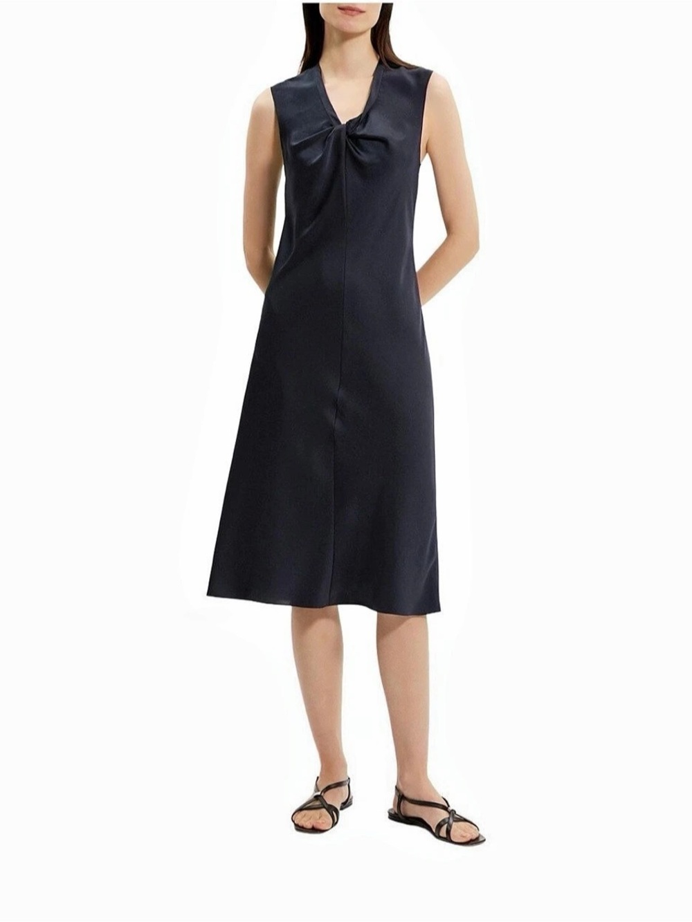 Theory Crushed Satin Twist Scoop Dress